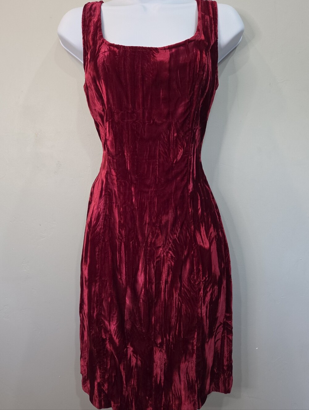 VTG Crushed Red Velvet Mini Dress Juniors Size 9 Sleeveless 90s Vamp Whimsigoth
